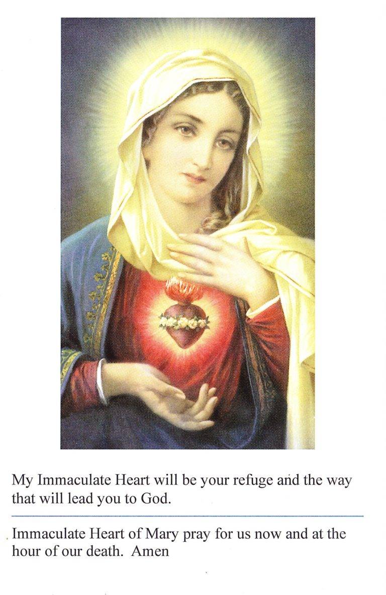 Immaculate Heart Of Mary Prayer Card Diocesan Rosary Congresses